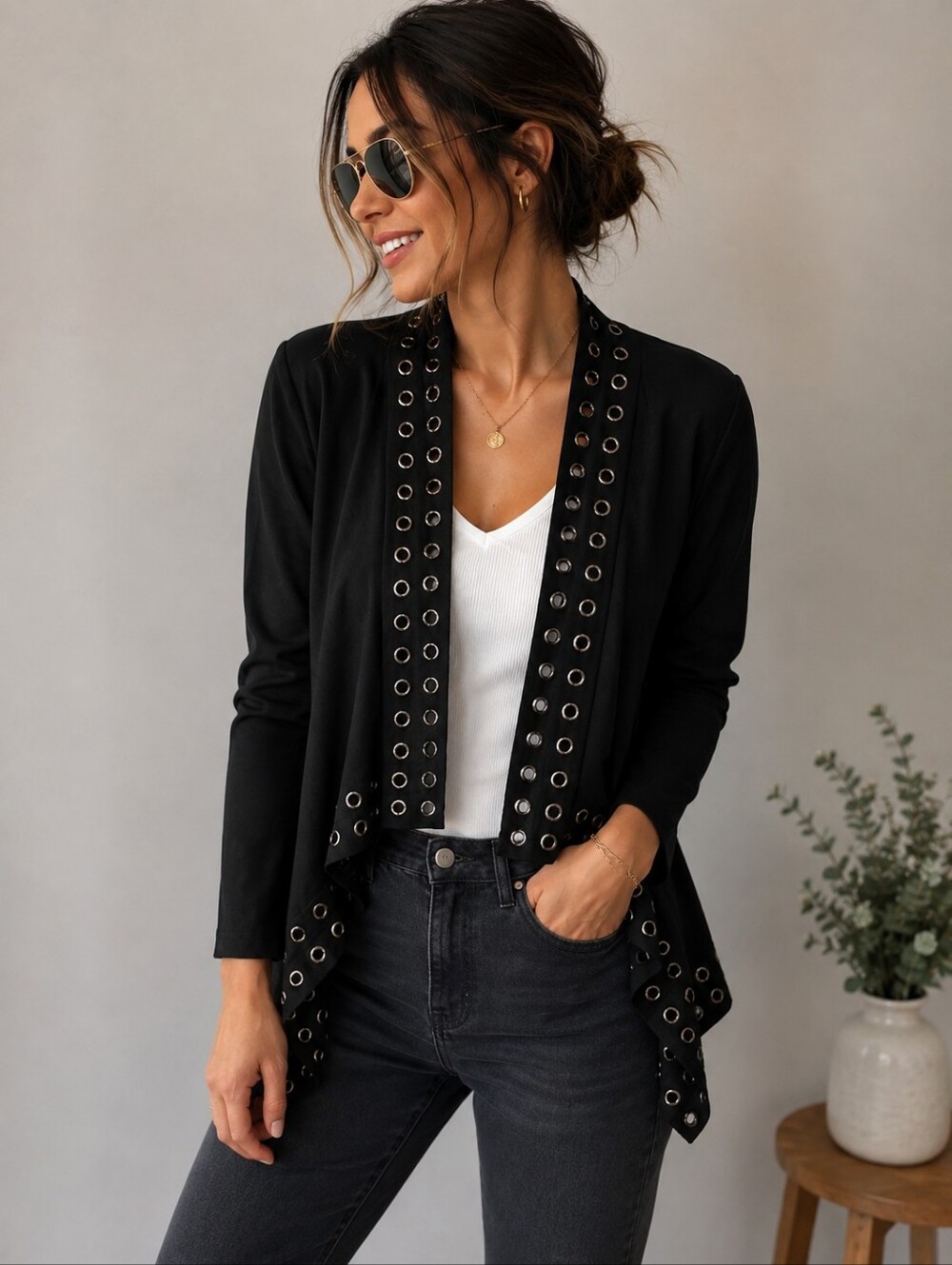 Guess by Marciano | Black Chain-Trim Suede Leather Jacket, Size M